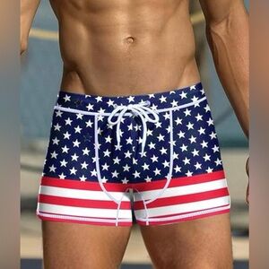 COOFANDY American Flag Square Leg Swim Trunks Shorts 4th of July Mens Swimsuit M